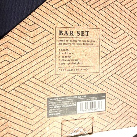 Crafted Imports 5-Piece Travel Bar Set Case Corkscrew Shot Glass Ice Tongs - Picture 6 of 7